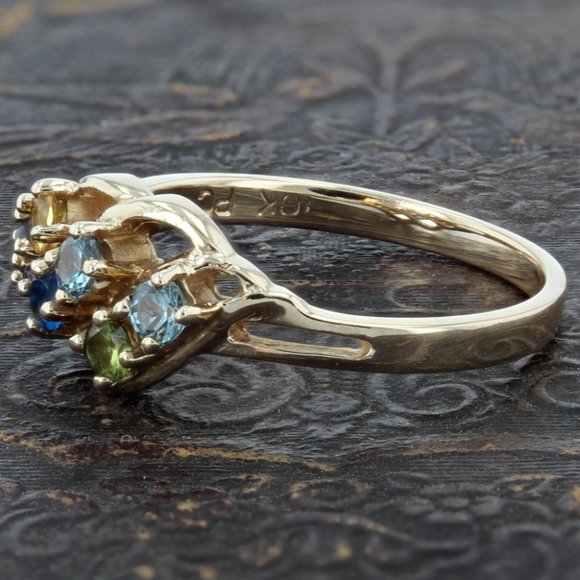 Vintage 10K Yellow Gold 6-Gemstone Mother's Birthstone Band Ring - Picture 2 of 4